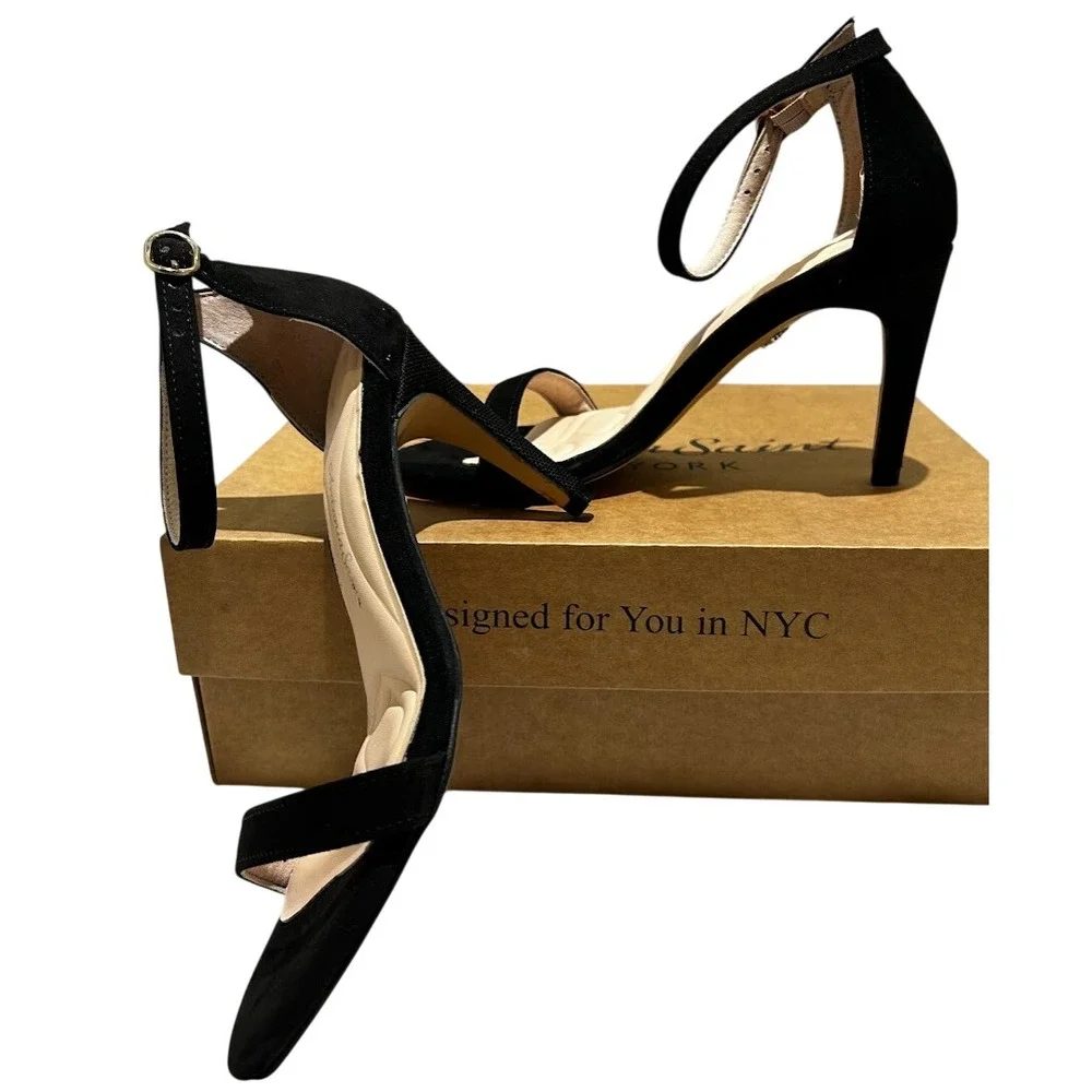 Antonia Saint‎ NY Tina Party Stiletto Black Ultra Suede, Size 8.5